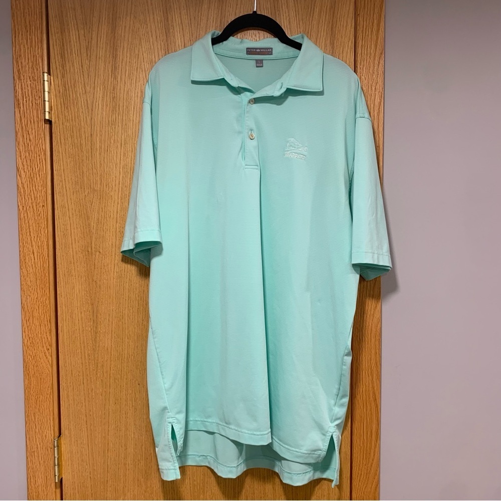 Peter Millar Summer Comfort Mint Striped Polo Shirt - Size Large